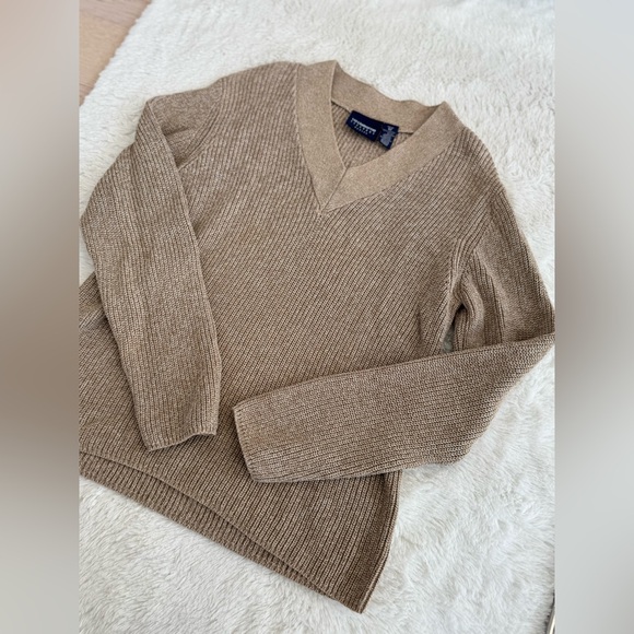 Liz Claiborne Petite Ribbed V Neck Sweater in Tan - Picture 2 of 5